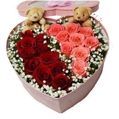 Caja corazón rosas y peluche - Flores a domicilio Santiago