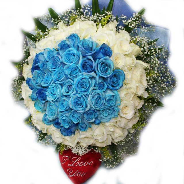 Ramo de 100 Rosas Azul y Blanco