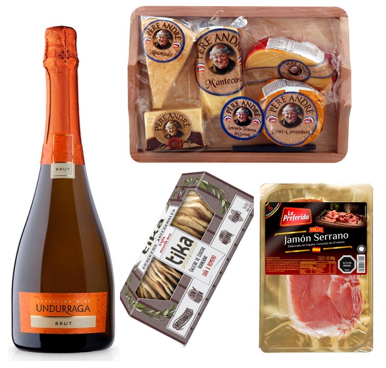 Champagne Espumante, Tabla 5 Quesos, Jamn Serrano y Galletas Crackers