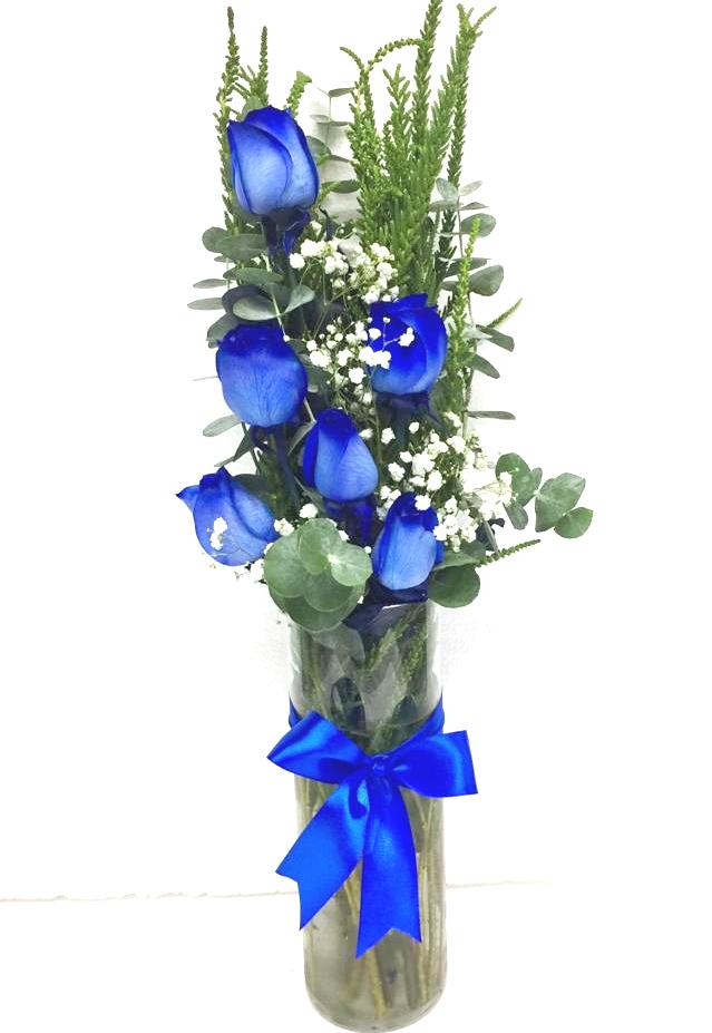 Florero en 6 Rosas Azules - Portalflores.cl